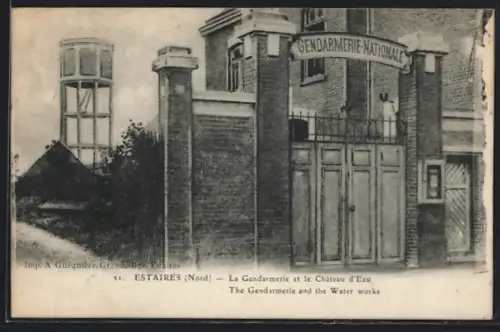 AK Estaires /Nord, La Gendarmerie et le Château d`Eau
