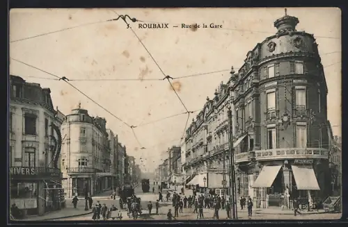 AK Roubaix, Rue de la Gare, Strassenpartie