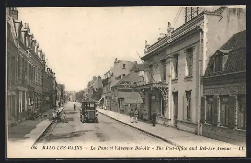 AK Malo-les-Bains, La Poste et l`Avenue Bel Air