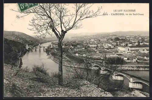 AK Cahors, Vue du Sud-Ouest avec le pont sur le Lot et panorama urbain