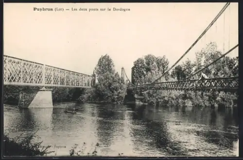 AK Puybrun /Lot, Les deux ponts sur la Dordogne