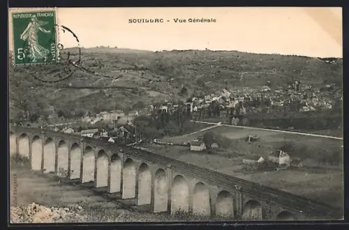 AK Souillac, Vue générale avec viaduc et paysage environnant