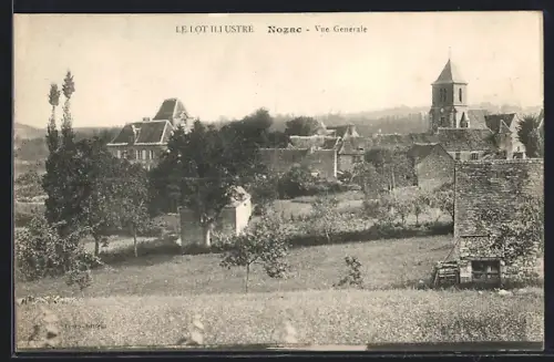 AK Nozac, Vue générale du village avec église et maisons environnantes