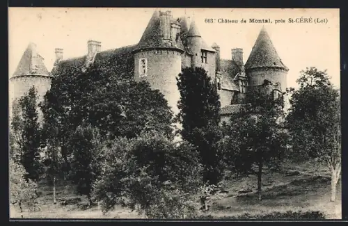 AK Montal /St-Céré, Lot, Château de Montal entouré d`arbres majestueux