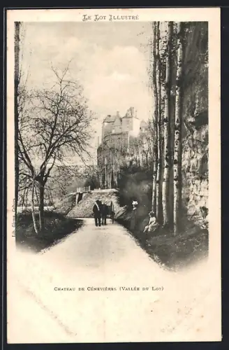 AK Cénevières, Château de Cénevières et chemin bordé d`arbres
