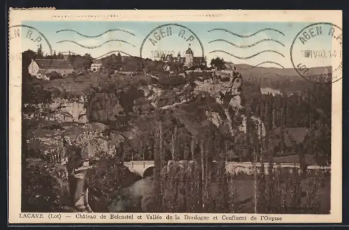 AK Lacave /Lot, Château de Belcastel et Vallée de la Dordogne et Confluent de l`Ouysse