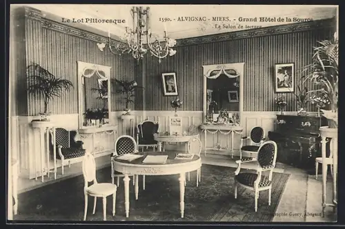 AK Alvignac /Miers, Grand Hôtel de la Source, Le Salon de lecture