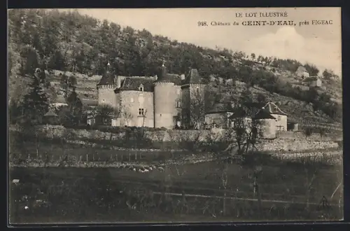 AK Ceint-d`Eau /Figeac, Château de Ceint-d`Eau entouré de collines boisées