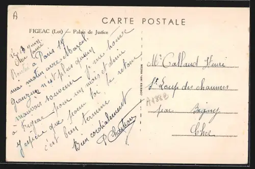 AK Figeac /Lot, Palais de Justice entouré d`arbres et d`un vélo à l`avant-plan