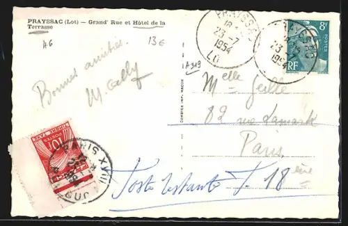 AK Prayssac, Lot, Grand`Rue et Hôtel de la Terrasse