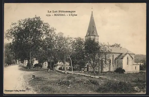 AK Boussac, L`Église dans le paysage pittoresque du Lot