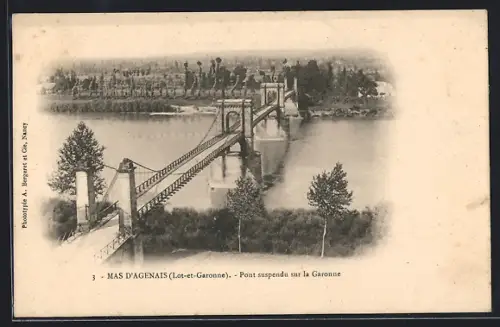 AK Mas d`Agenais /Lot-et-Garonne, Pont suspendu sur la Garonne