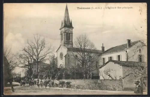 AK Trémons /L.-et-G., L`Église et Rue principale
