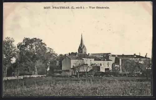 AK Prayssas /L.-et-G., Vue générale du village et du clocher au milieu des arbres