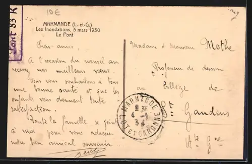 AK Marmande /L.-et-G., Les Inondations 1930, Le Pont et grue sur la rivière en crue