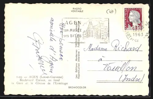 AK Agen /Lot-et-Garonne, Boulevard Carnot, au fond la Gare et le Coteau de l`Ermitage