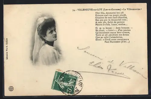 AK Villeneuve-sur-Lot /Lot-et-Garonne, La Villeneuvoise avec poème de Paul Fouchrier