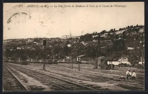 AK Agen /L.-et-G., La Voie Ferrée de Bordeaux à Cette et le Coteau de l`Ermitage