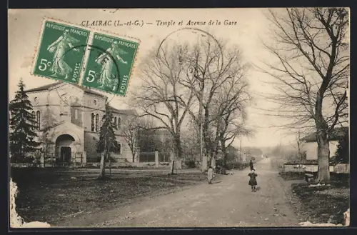 AK Clairac /L.-et-G., Temple et Avenue de la Gare