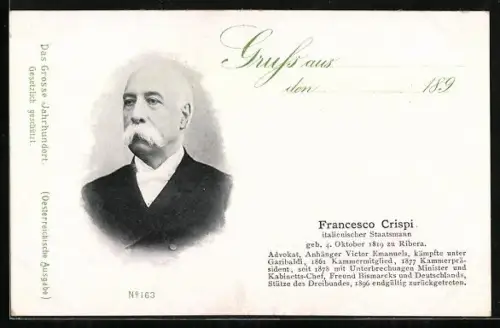 AK Serie: Das grosse Jahrhundert, Porträt von Francesco Crispi