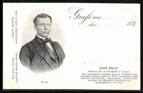 AK Josef Hyrtl, Portrait und Kurzvita