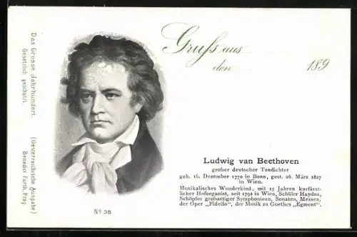 AK Komponist Ludwig van Beethoven mit wallendem Haar und Halstuch