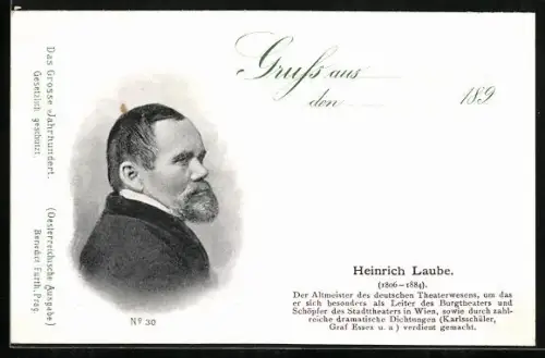 AK Heinrich Laube, Altmeister des deutschen Theaterwesens