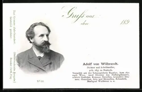 AK Portrait Schrifsteller Adolf von Wilbrandt im Anzug