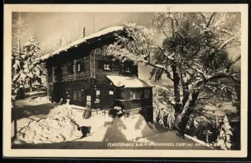AK Pinkenkogel-Schutzhaus, Pächter Otto Lache, Winteransicht