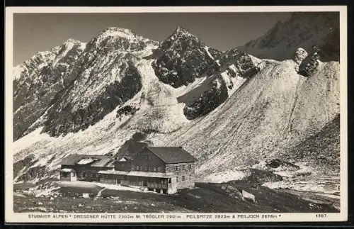 AK Dresdner Hütte, Gesamtansicht mit Pfeiljoch