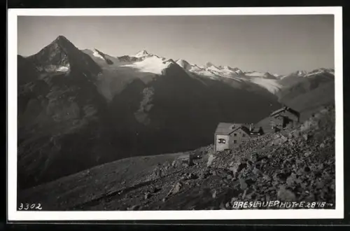 AK Breslauerhütte, Blick auf Hütte und Berge