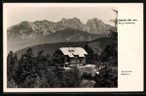 AK Edelraute-Hütte, Ansicht gegen die Gesäuseberge