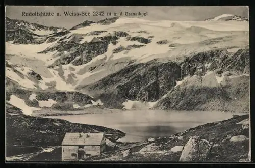 AK Rudolfshütte, Blick über die Berghütte zur Granalspitze