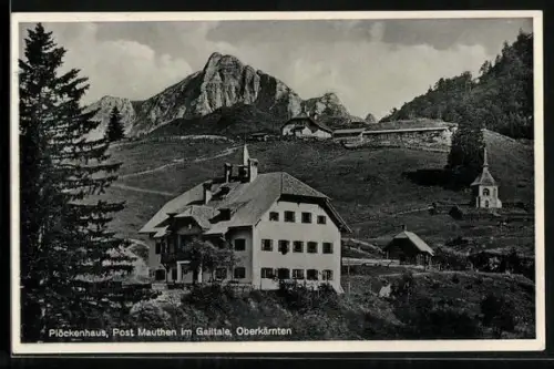 AK Plöckenhaus, Ortsansicht mit Bergen