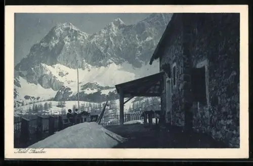 AK Austria-Hütte, Berghütte mit dem Dachstein