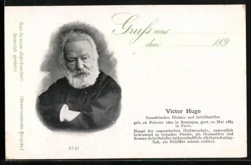 AK Victor Hugo, geb. 1802, gest. 1885, französischer Dichter und Schriftsteller