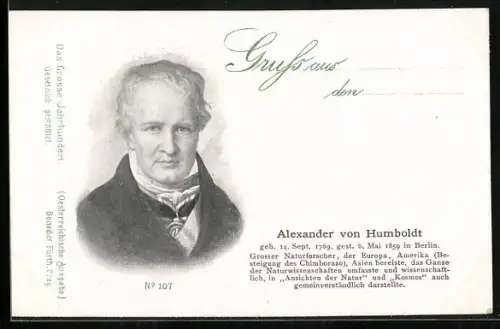 AK Portrait Alexander von Humboldt, grosser Naturforscher