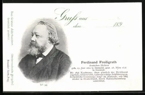 AK Ferdinand Freiligrath, deutscher Dichter, geb. in Detmold