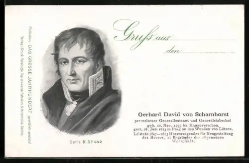 AK Porträt Gerhard David von Scharnhorst, Generalleutnant und Generalstabschef