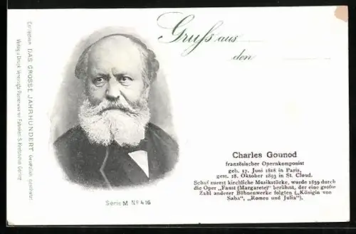 AK Charles Gounod, französischer Opernkomponist, 1818-1893