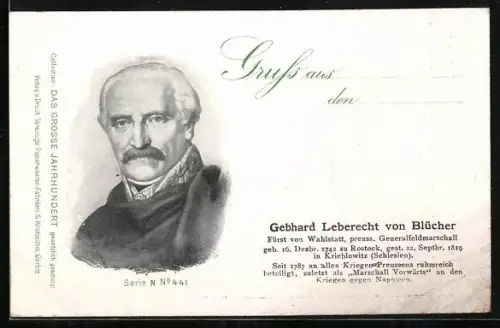 AK Porträt Gebhard Leberecht von Blücher, preuss. Generalfeldmarschall