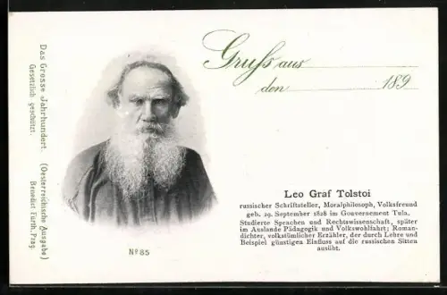 AK Portrait Schriftsteller Leo Graf Tolstoi mit Bart im Bauerngewand