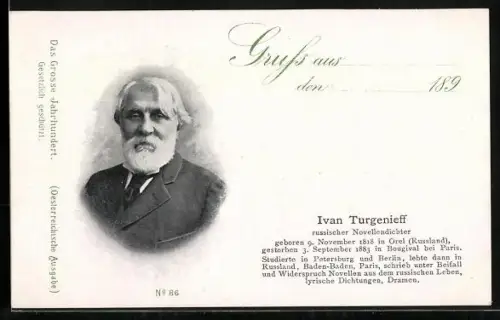 AK Russicher Novellendichter Ivan Turgenieff im Porträt