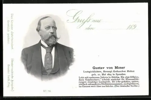 AK Portrait Dichter Gustav von Moser mit Bart im Anzug