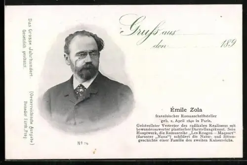 AK Emile Zola, Portrait, Serie Das grosse Jahrhundert