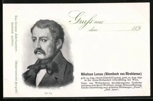 AK Nikolaus Lenau, Niembsch von Strehlenau, Dichter