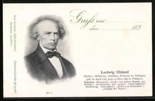 AK Dichter und Gelehrter Ludwig Uhland im Porträt