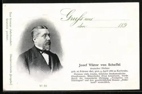 AK Josef Viktor von Scheffel, deutscher Dichter, Trompeter von Säkkingen