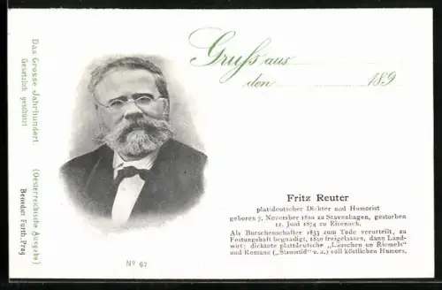 AK Serie: das grosse Jahrhundert, Porträt von Fritz Reuter