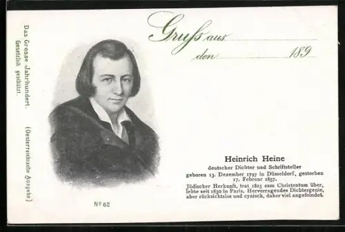 AK Portrait Schriftsteller Heinrich Heine in elegantem Jackett